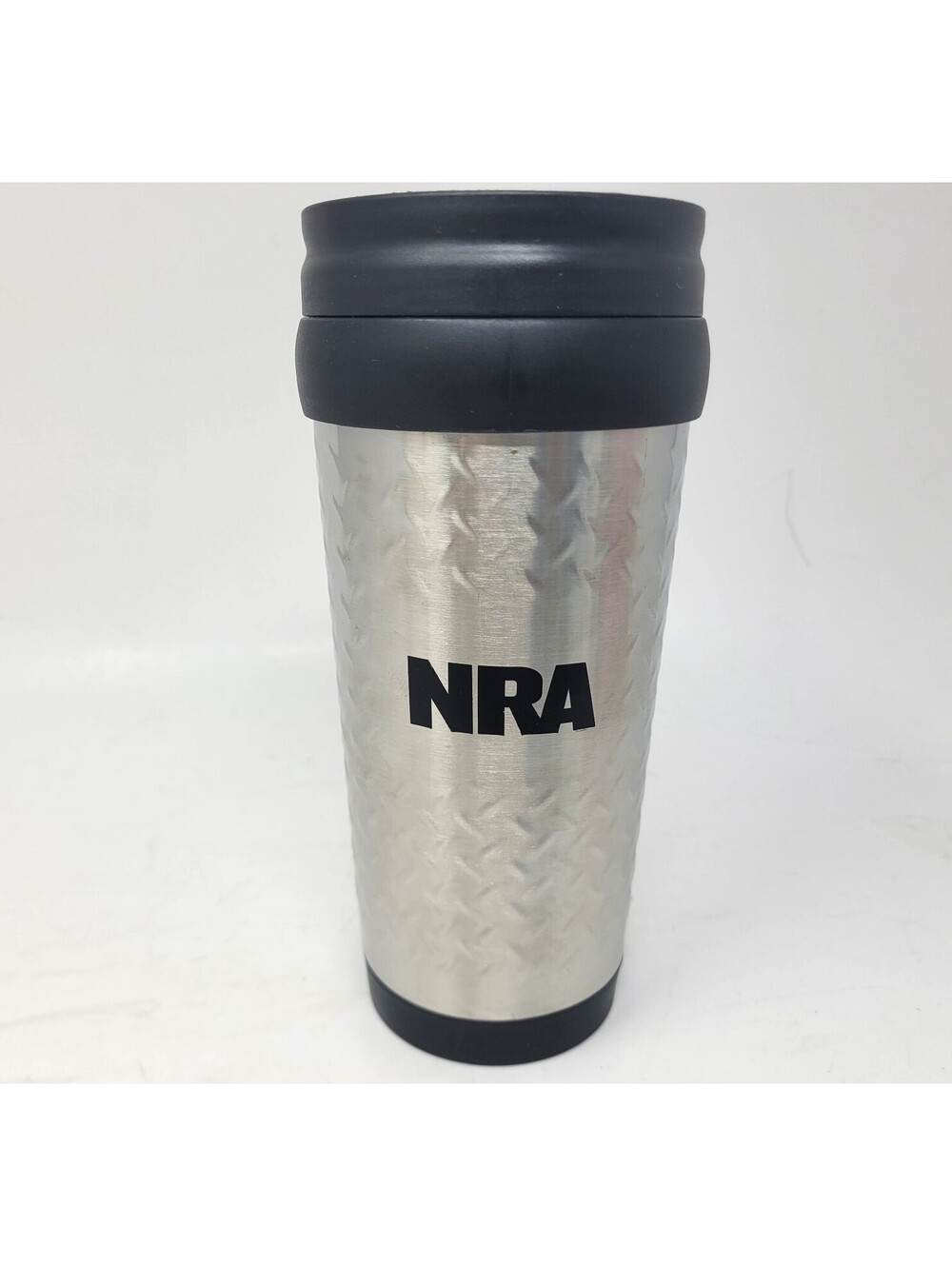 NRA Diamond Plate Stainless Steel Travel Mug Tumbler Black Lid National Rifle As